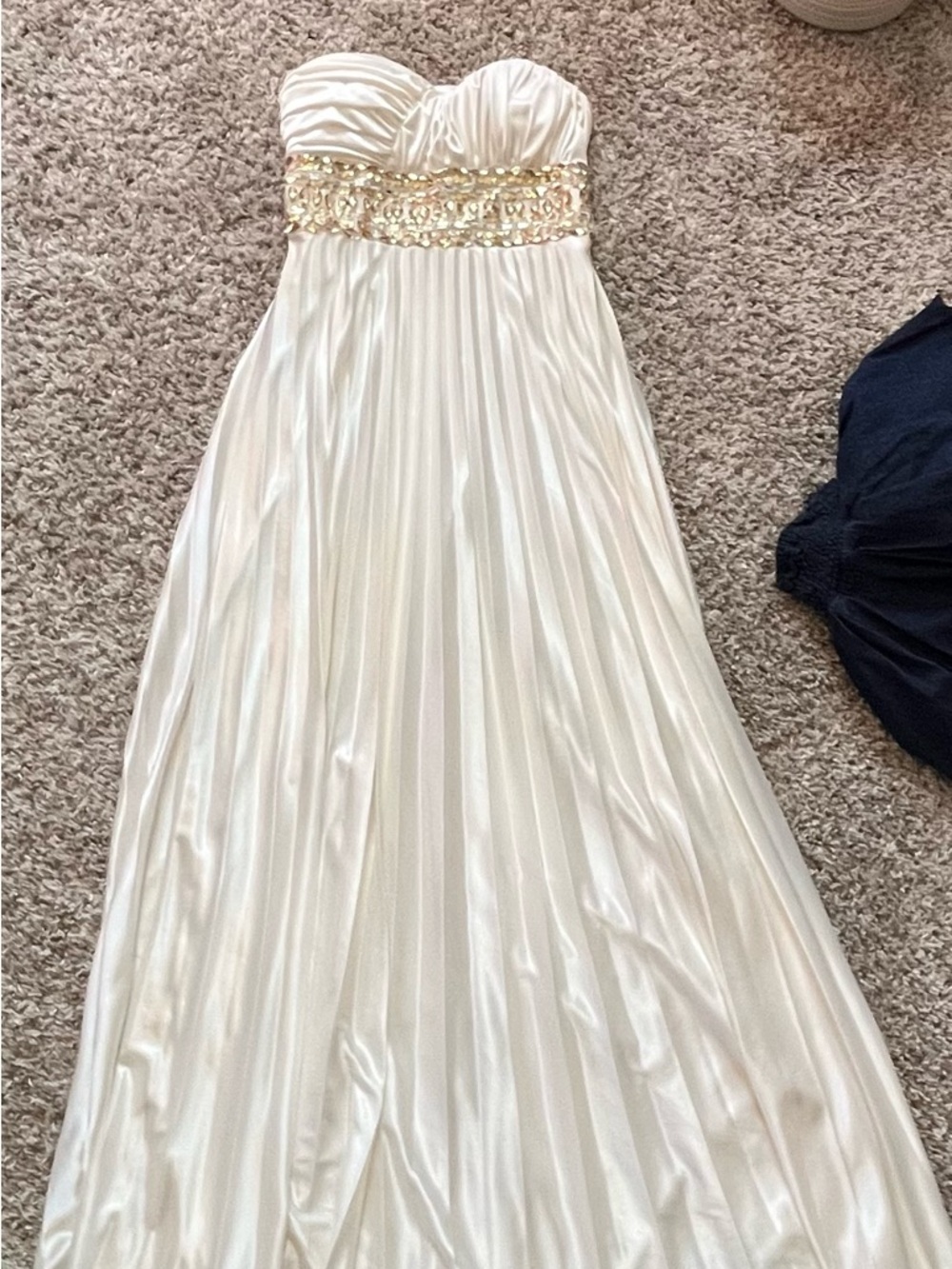 Strapless Ivory Prom Dress with Gold sparkles